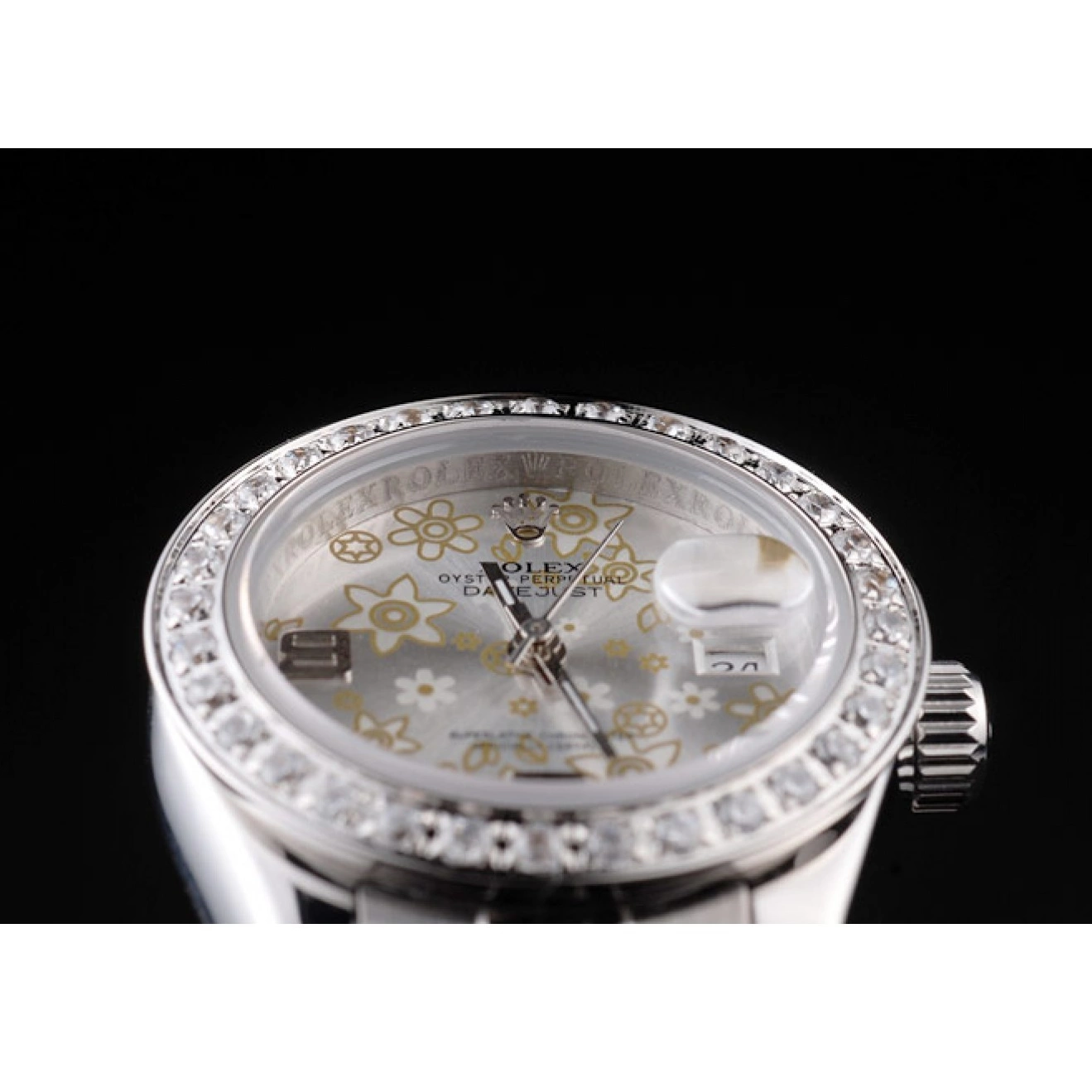 MiroTime 0710 Rolex Datejust Polished Stainless Steel Silver Flowers Dial Diamond Plated 98082